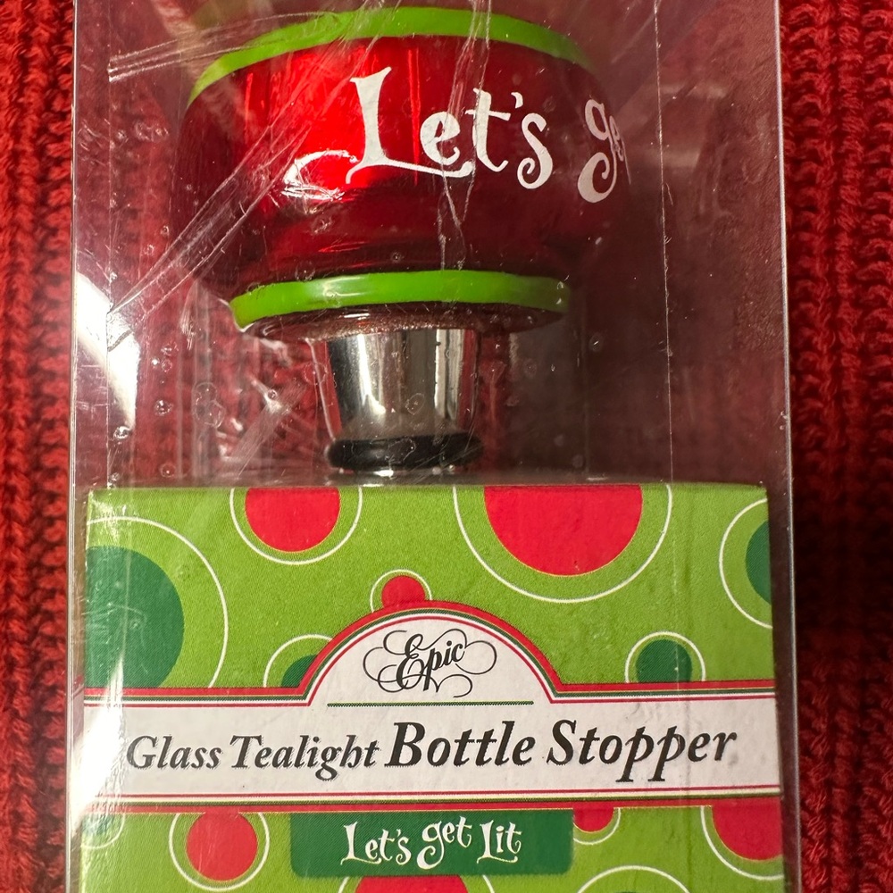 Glass Tealight Bottle Stopper – “Let’s Get Lit” 🍷✨ NWT